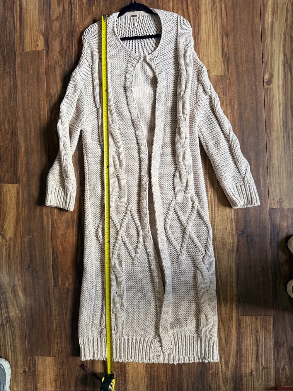Free people beige midi open sweater cardigan kimono chunky cable knit sweater M